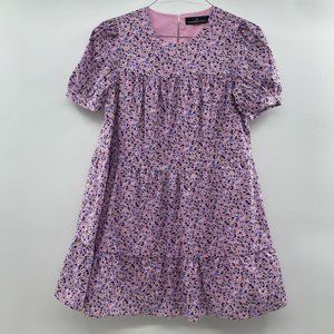 Pomander Place Tuckernuck Women's Lilac Floral Quinn Dress Tier Mini Swing sz XS